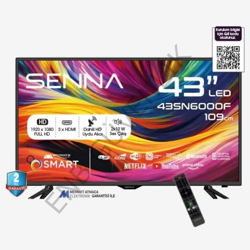 senna 43'' 109 Ekran Uydulu Televizyon Smart Android Youtube Netfilix Ekran Yansıtma Hd