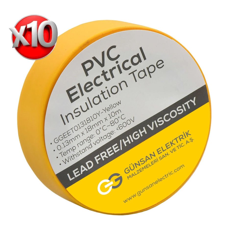Günsan Siyah Elektrik İzolasyon Bandı 10 Adet Sarı