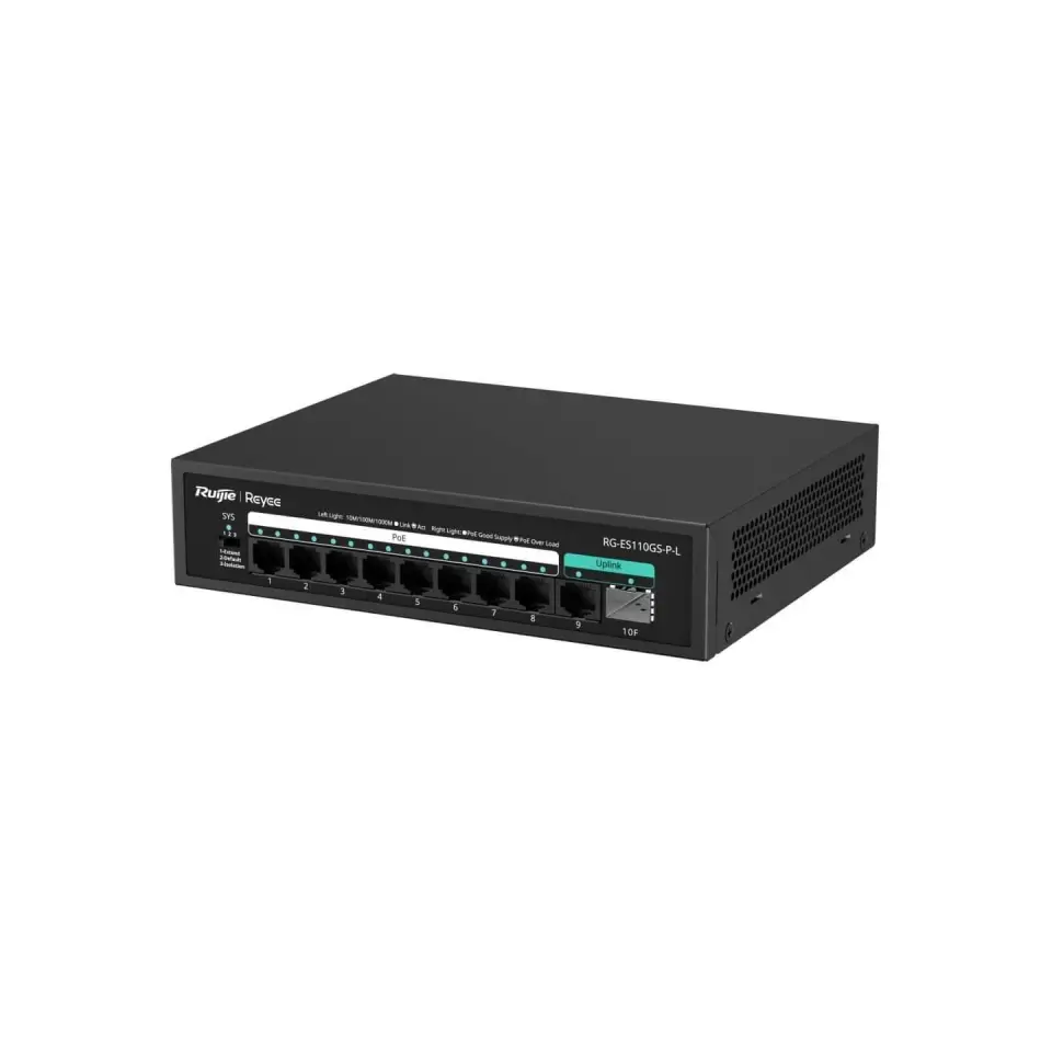 Ruijie Reyee RG-ES110GS-P-L 10 Port 10/100/1000 Mbps Gigabit PoE Switch