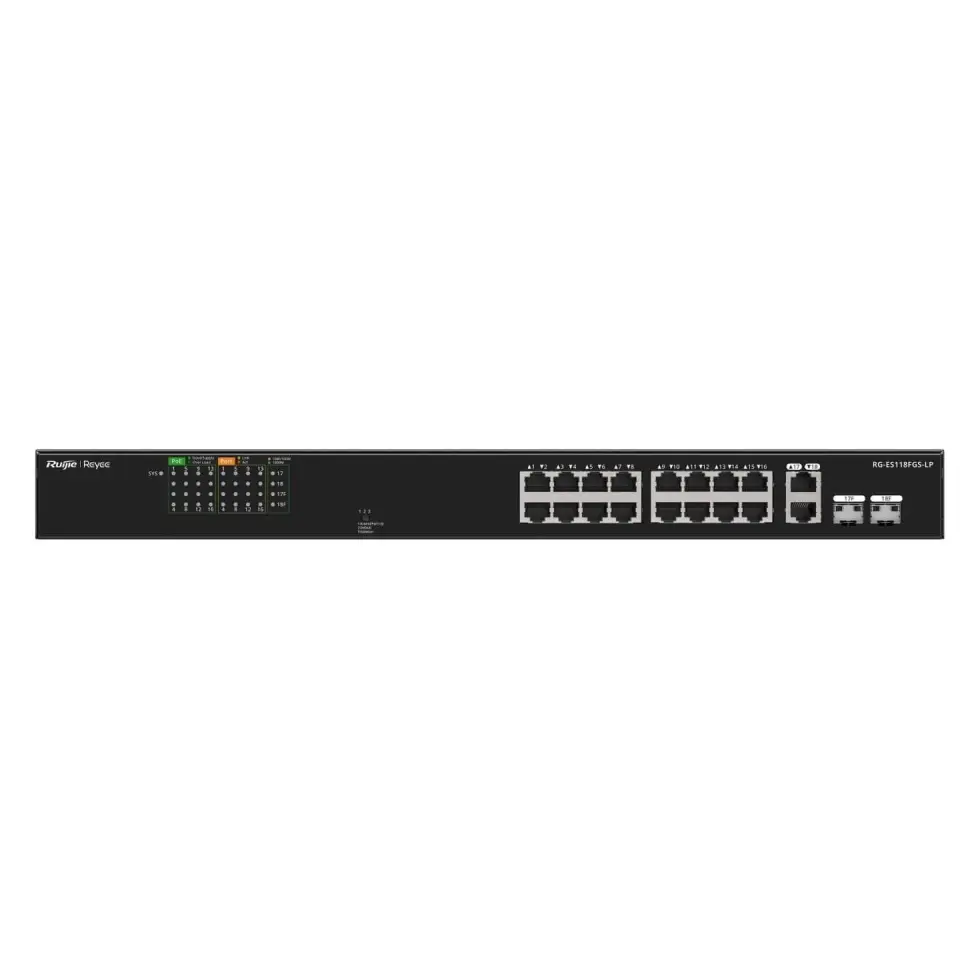 Ruijie Reyee RG-ES118FGS-LP 16-Port 10/100 Mbps PoE + 2-Port 10/100/1000 Mbps RJ45/SFP Combo Tak-Çalıştır Yönetilemeyen Switch