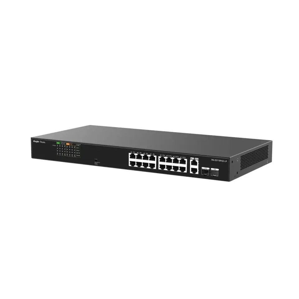 Ruijie Reyee RG-ES118FGS-LP 16-Port 10/100 Mbps PoE + 2-Port 10/100/1000 Mbps RJ45/SFP Combo Tak-Çalıştır Yönetilemeyen Switch