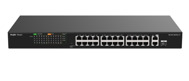 RUIJIE REYEE RG-ES126FGS-LP 24 PORT 10/100 POE +2 PORT UPLINK +1 SFP 180 WATT YONETILEMEZ RACK MOUNT SWITCH
