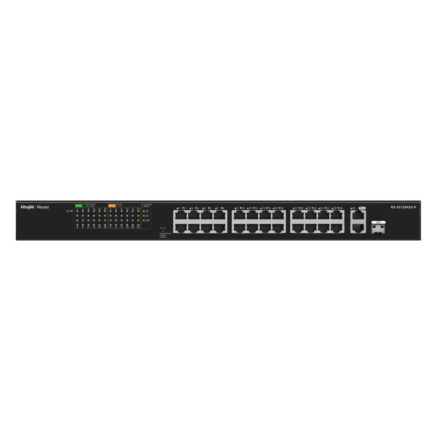REYEE RG-ES126FGS-P 26 Portlu 10/100 Fast Ethernet Switch – 2 Gigabit Uplink, 1 Gigabit SFP