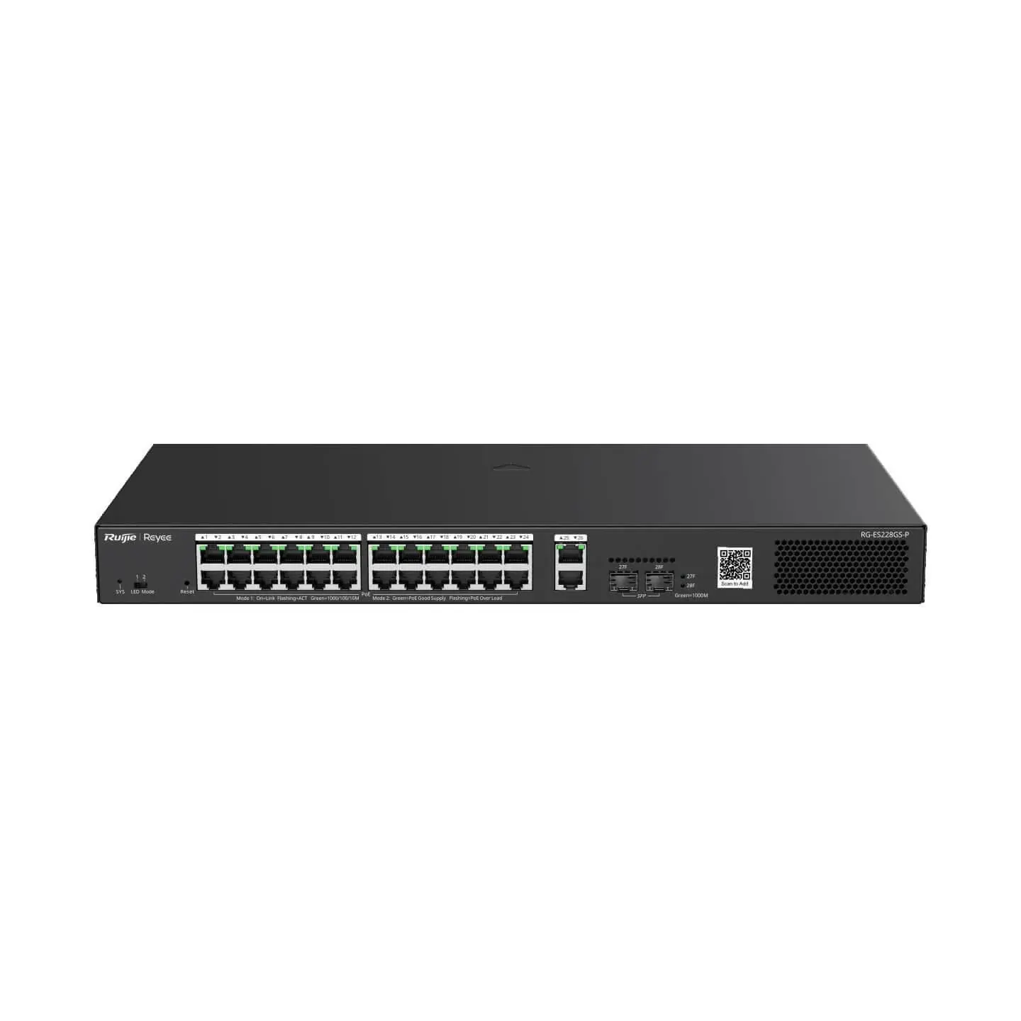 Ruijie Reyee RG-ES228GS-P 28 Port 370 W 2xSfp 2xRj45 Uplink Yönetilebilir Gigabit PoE Switch
