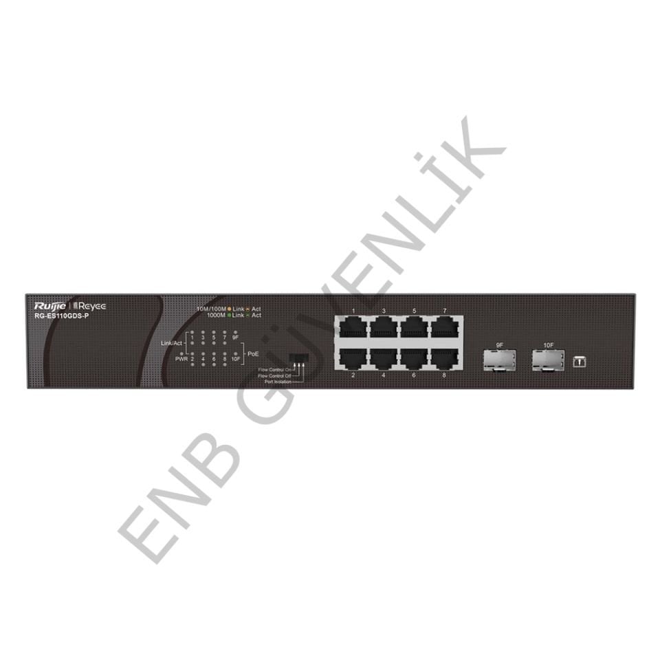 RUIJIE RG-ES110GDS-P, 10 bağlantı noktalı 10/100/1000Mbps Yönetilmeyen PoE Anahtarı