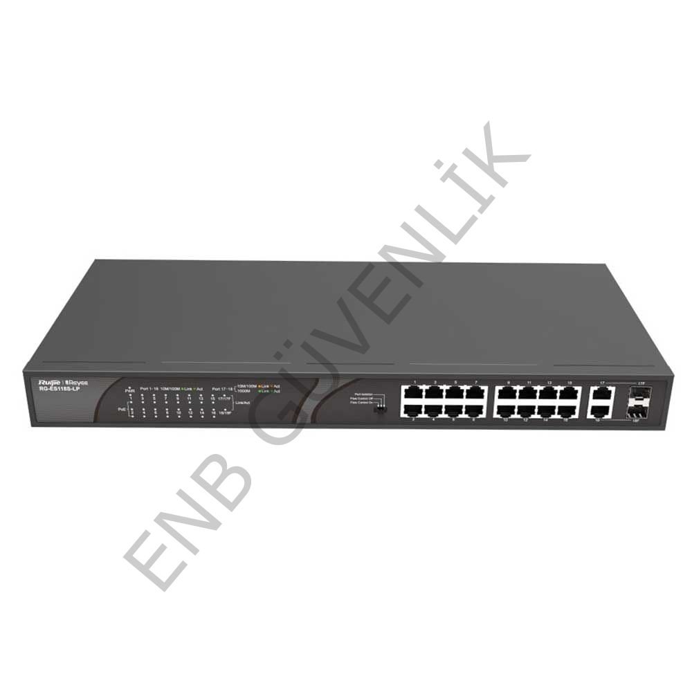 RUIJIE RG-ES118S-LP, 16-Portlu 10/100Mbps Masaüstü Yönetilmeyen Anahtar