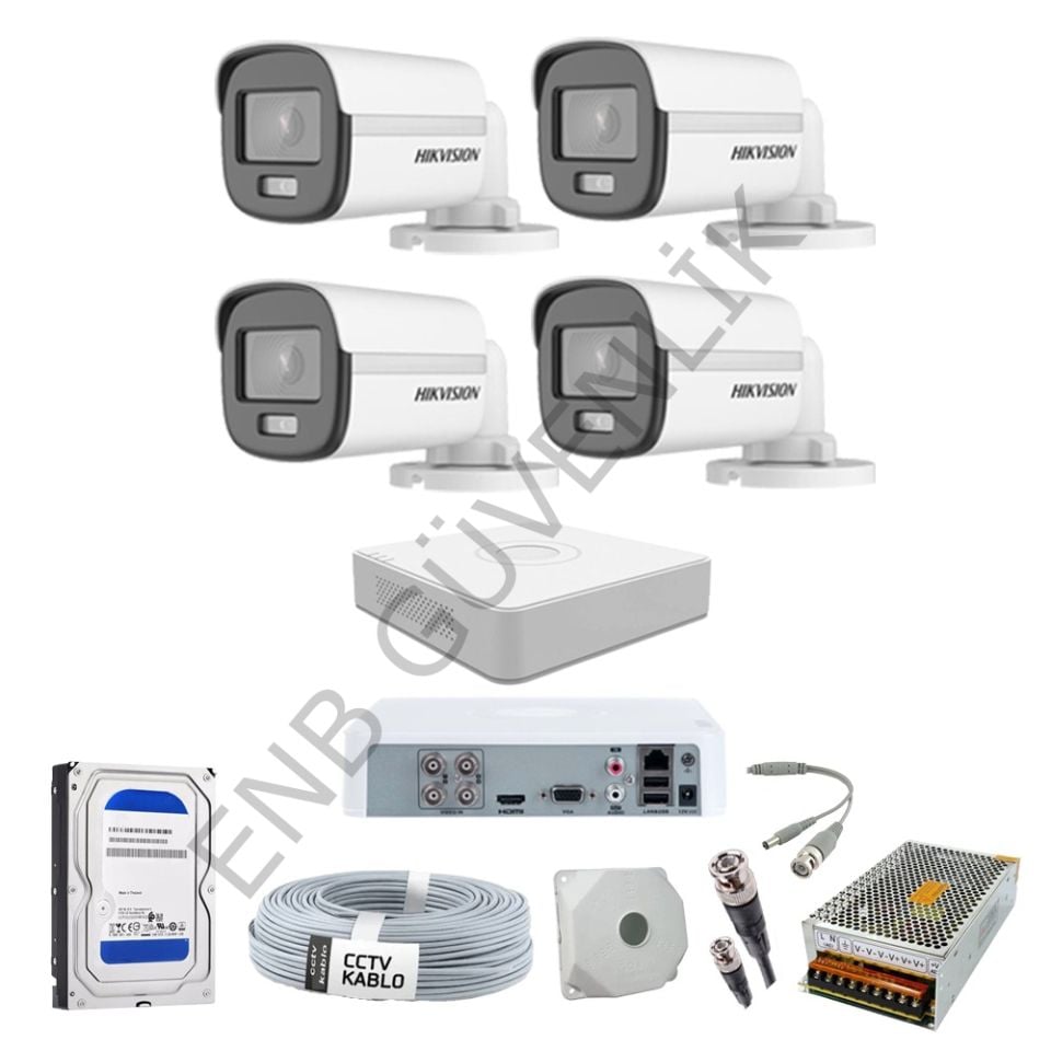 Hikvision 4 Kameralı Sesli Color Dış Ortam Güvenlik Kamera Seti
