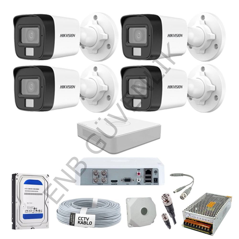 Hikvision 4 Kameralı Smart Hybrid Color Dış Ortam Güvenlik Kamera Seti