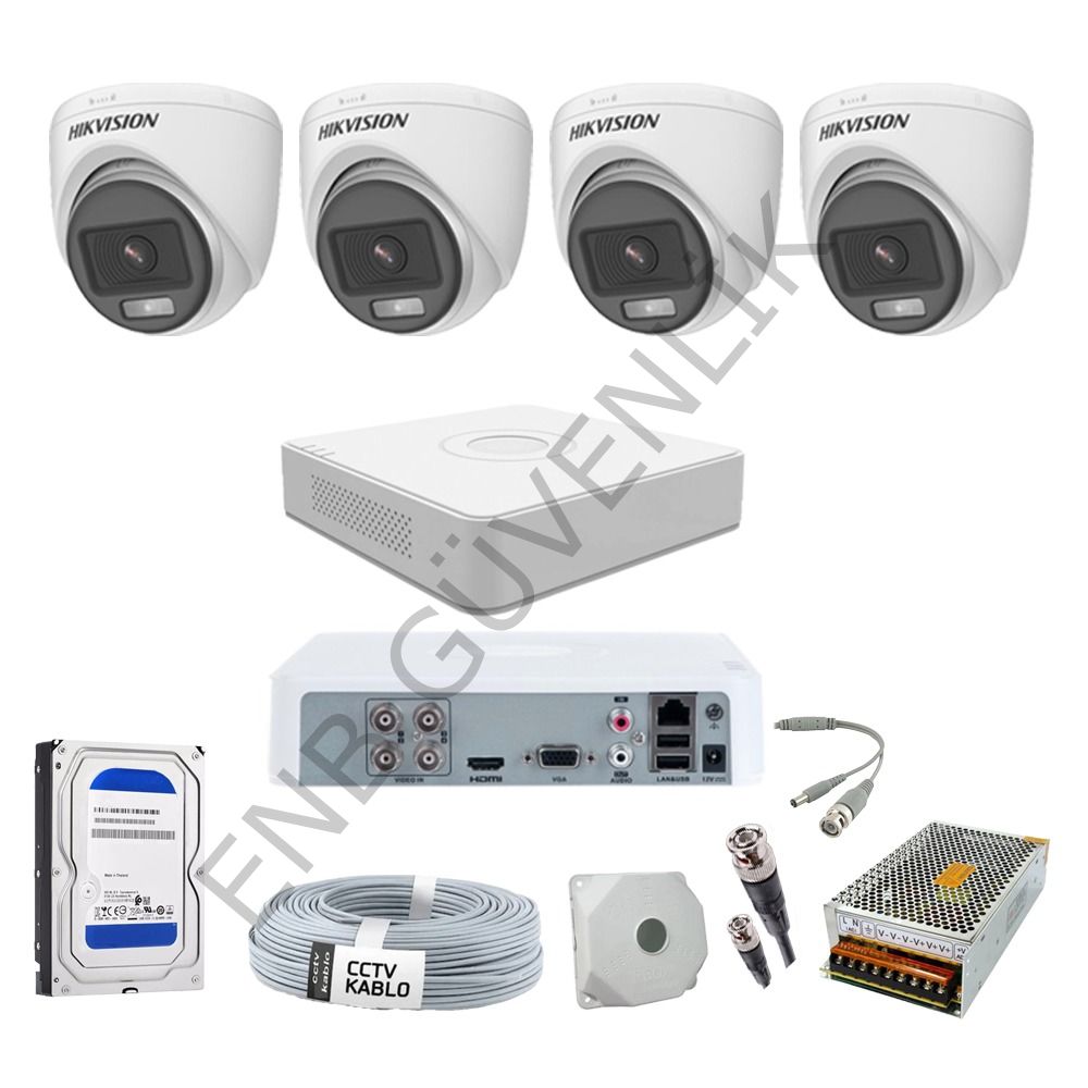 Hikvision 4 Kameralı Sesli Color İç Ortam Güvenlik Kamera Seti