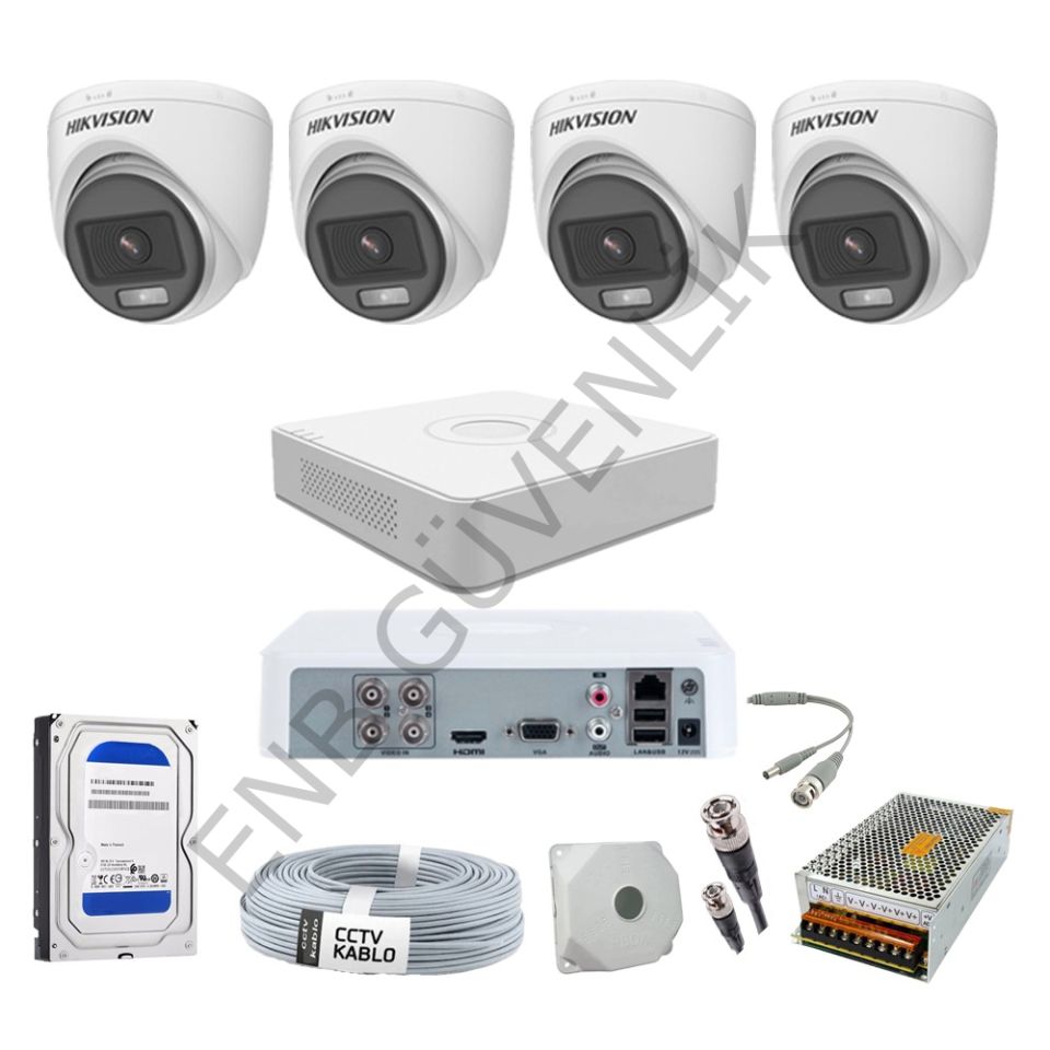 Hikvision 4 Kameralı Sesli Color İç Ortam Güvenlik Kamera Seti