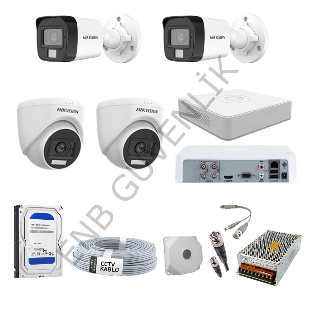 Hikvision 4 Kameralı Smart Hybrid Color İç - Dış Ortam Güvenlik Kamera Seti