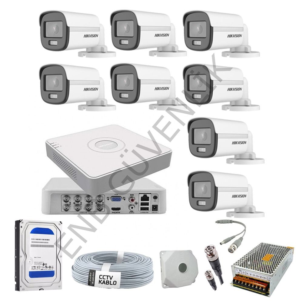 Hikvision 8 Kameralı Sesli Color Dış Ortam Güvenlik Kamera Seti