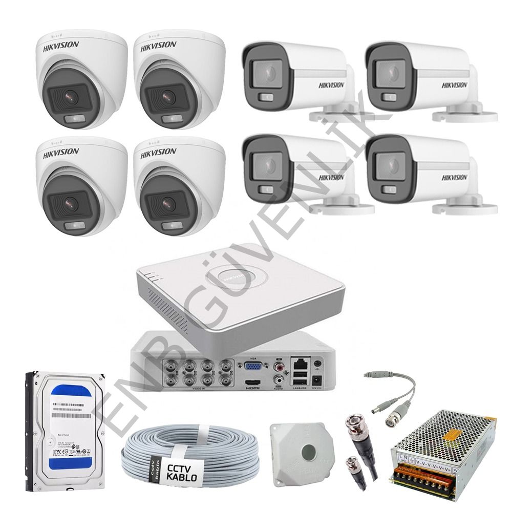 Hikvision 8 Kameralı Color İç - Dış Ortam Güvenlik Kamera Seti