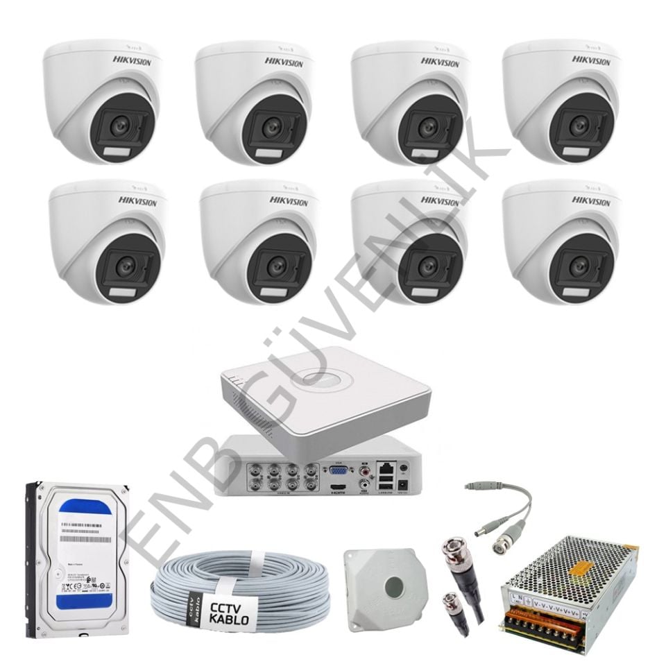 Hikvision 8 Kameralı Smart Hybrid Color İç Ortam Güvenlik Kamera Seti