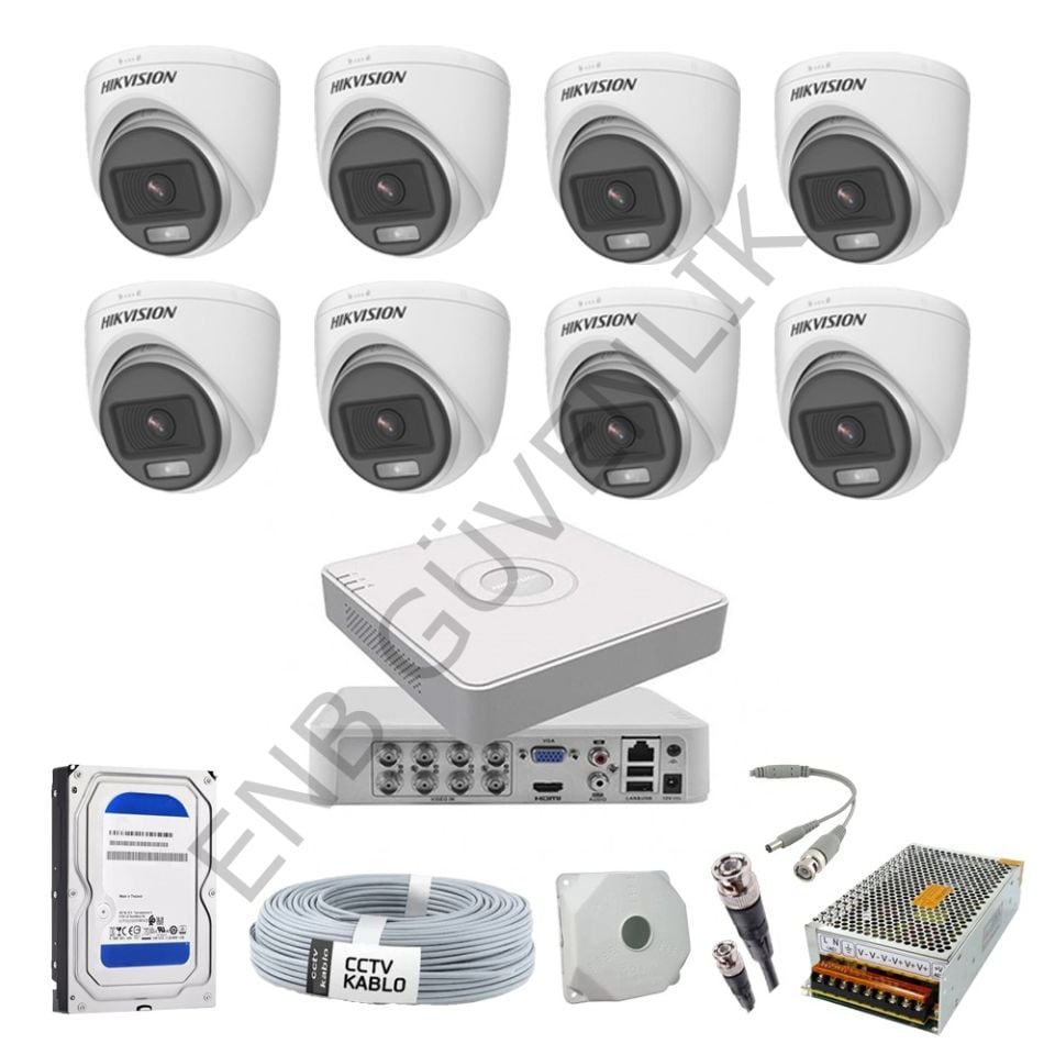 Hikvision 8 Kameralı Color  İç Ortam Güvenlik Kamera Seti