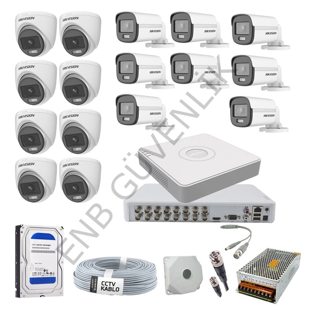 Hikvision 16 Kameralı Sesli Color İç - Dış Ortam Güvenlik Kamera Seti