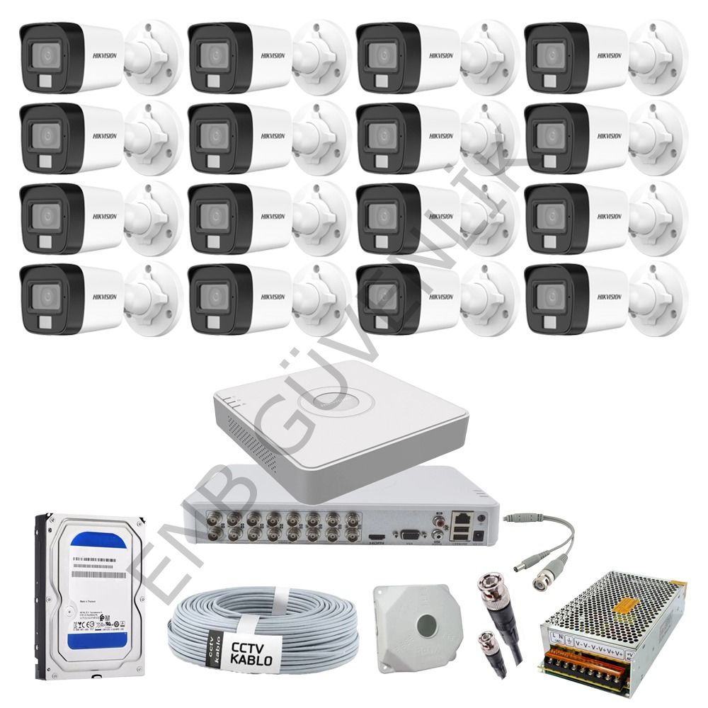 Hikvision 16 Kameralı Smart Hybrid Color Dış Ortam Güvenlik Kamera Seti