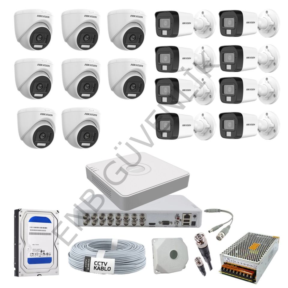 Hikvision 16 Kameralı Smart Hybrid Color İç- Dış Ortam Güvenlik Kamera Seti