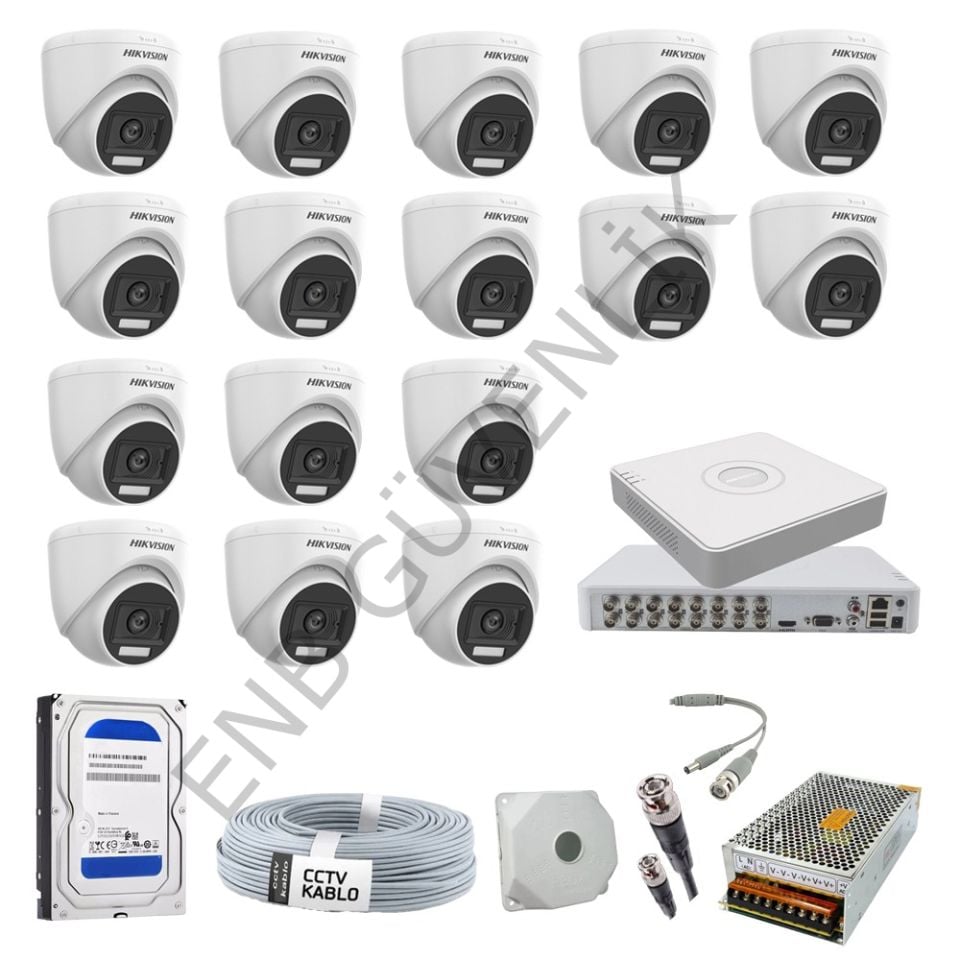 Hikvision 16 Kameralı Smart Hybrid Color İç Ortam Güvenlik Kamera Seti